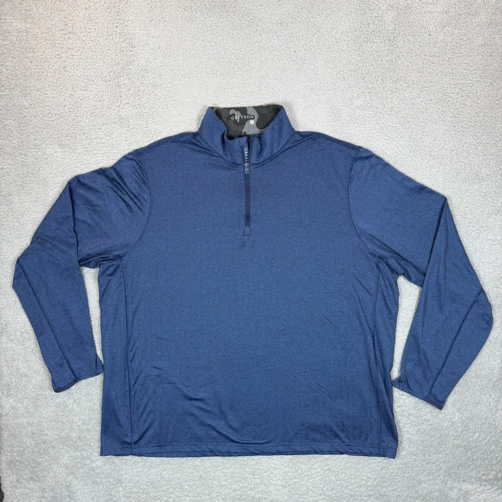 Greyson Mens 3XL Quarter Zip Pullover Navy Blue Herringbone Golf Sweater Mock